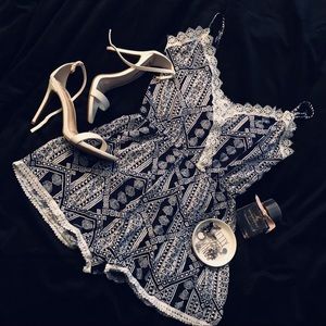 Blue and white tribal romper